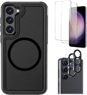 Versatile Design Durable Pattern Bundle: Armor Series Case with Tempered Glass Screen and Camera Protector - Samsung Galaxy S23