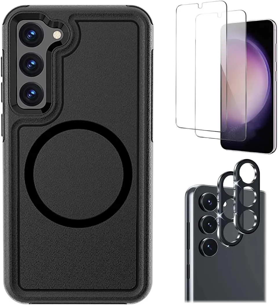 Versatile Design Durable Pattern Bundle: Armor Series Case with Tempered Glass Screen and Camera Protector - Samsung Galaxy S23