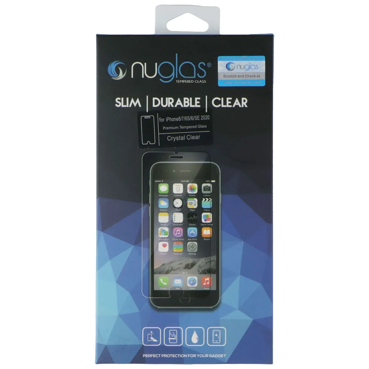 Nuglas Crystal Clear Tempered Glass for Apple iPhone 8/7/6S/6/SE 2020 - Clear Edge Protection Work Screen