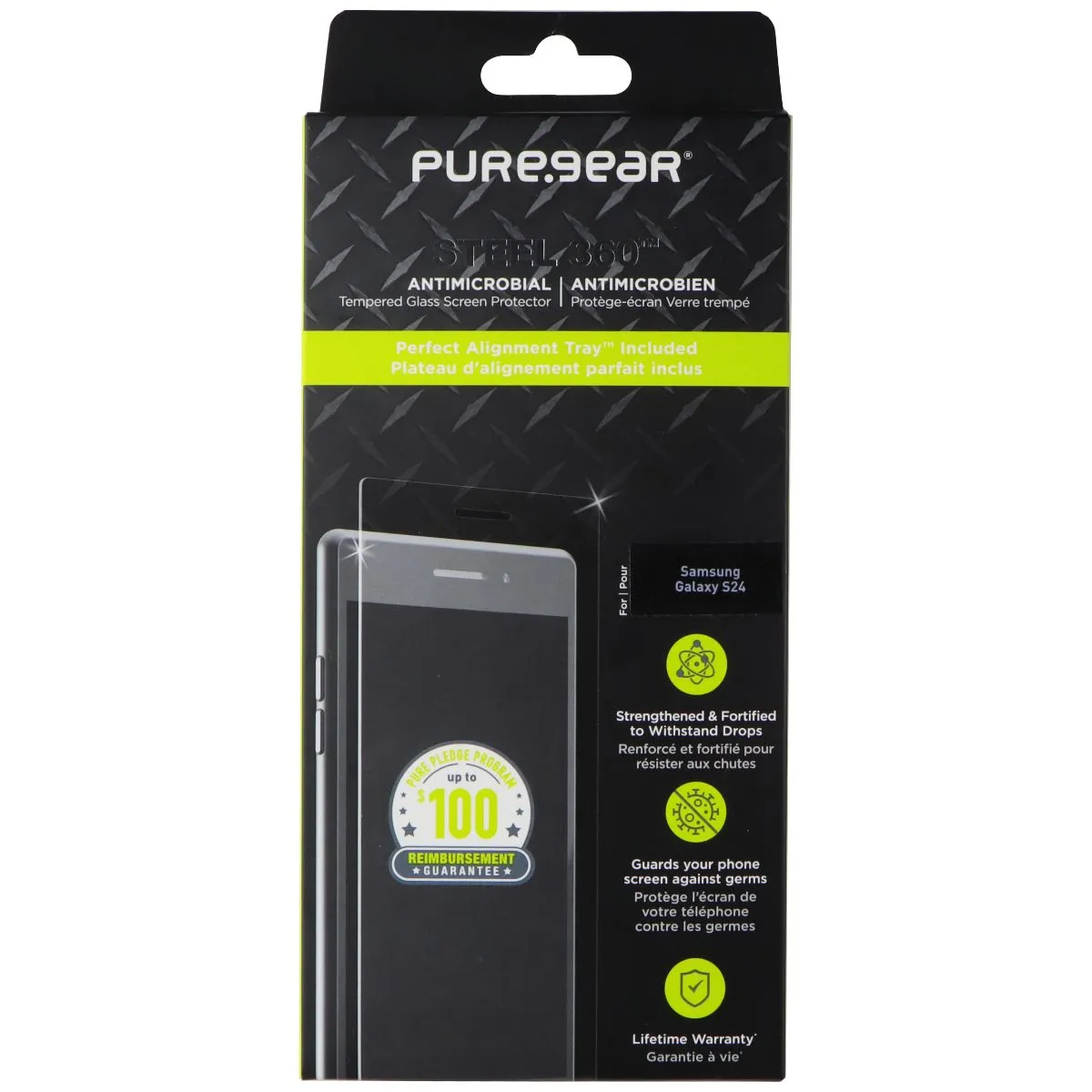 Tempered Glass Film PureGear Steel 360 Tempered Glass Protector for Samsung Galaxy S24 - Clear