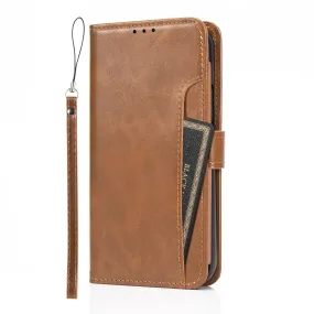 Shock Proof Indy Series Brown Leather Wallet Case - iPhone 13 Pro