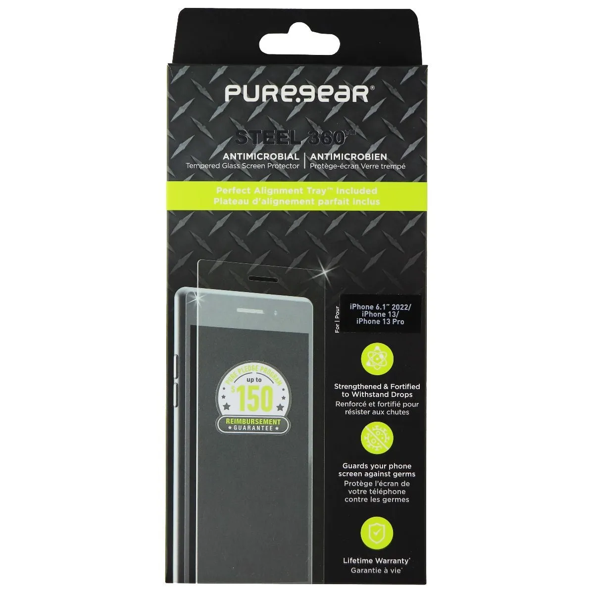 Screen Safety Film PureGear Steel 360 Screen Protector for iPhone 14/14 Pro/13/13 Pro - Clear