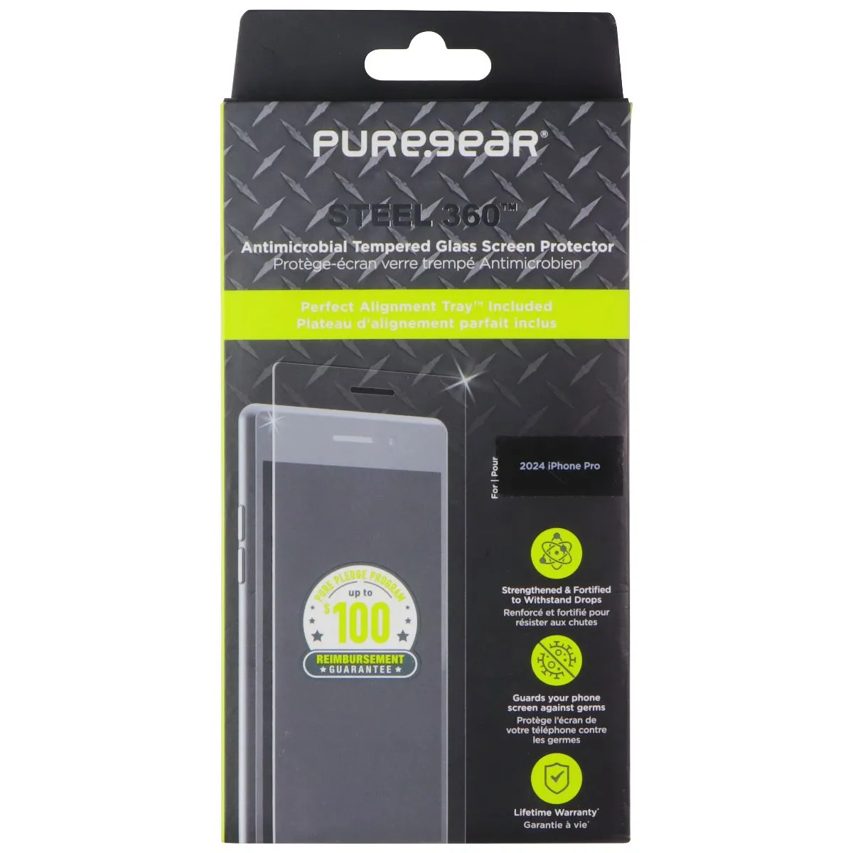 Edge Guard Pro PureGear Steel 360 Tempered Glass Screen Protector for Apple iPhone 16 Pro