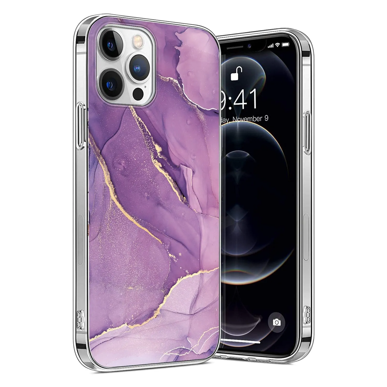 Purple Marble Series Case - iPhone 13 Pro Tough Frame Strong Corners