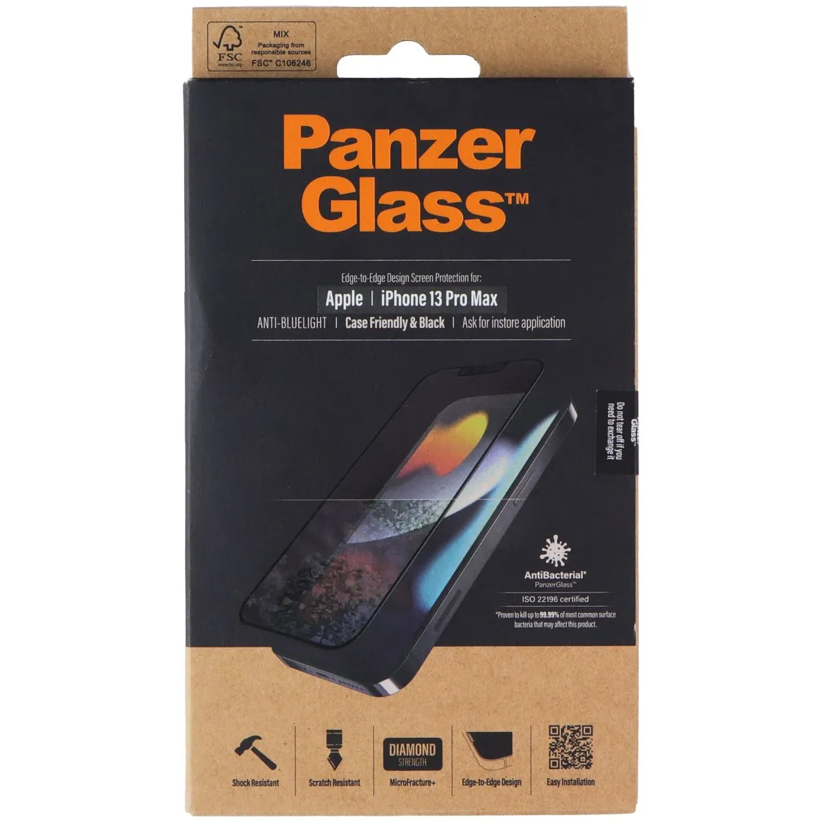 PanzerGlass Anti-Bluelight Screen Protector for Apple iPhone 13 Pro Max - Black Screen Guard Elite Max oil resistant screen