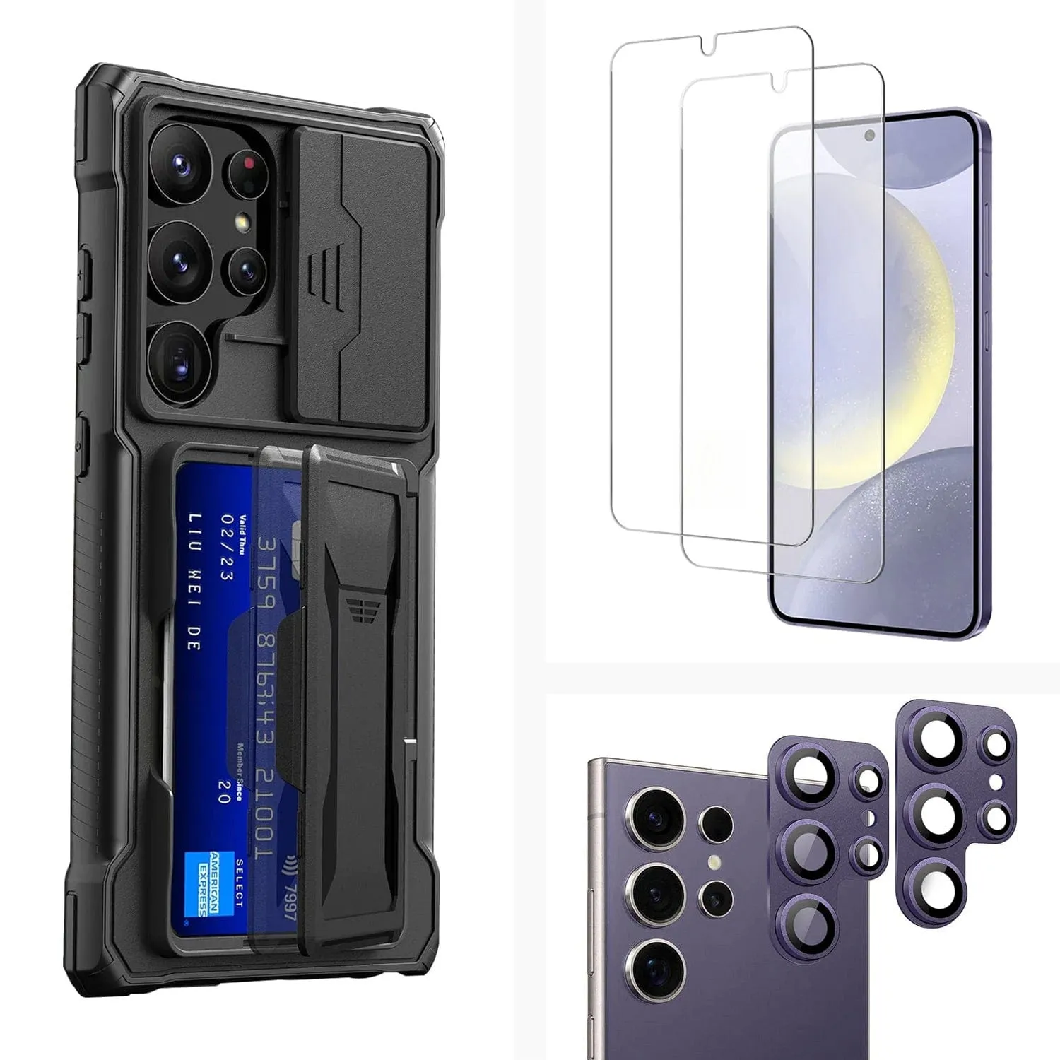 Matte Coating Raider Series Heavy-Duty Card-Slot Case with Screen and Camera Protector - Samsung Galaxy S24 Ultra