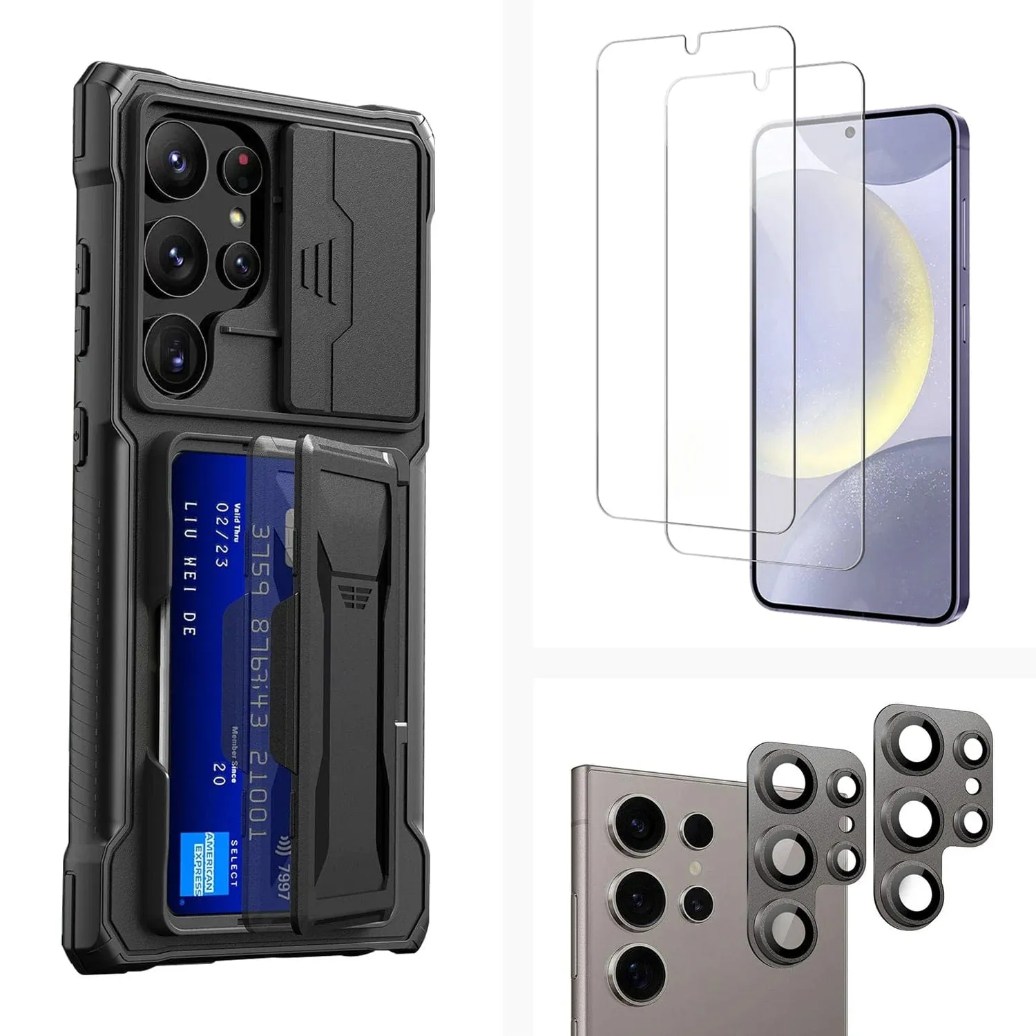 Raider Series Heavy-Duty Card-Slot Case with Screen and Camera Protector - Samsung Galaxy S24 Ultra Modern Edge