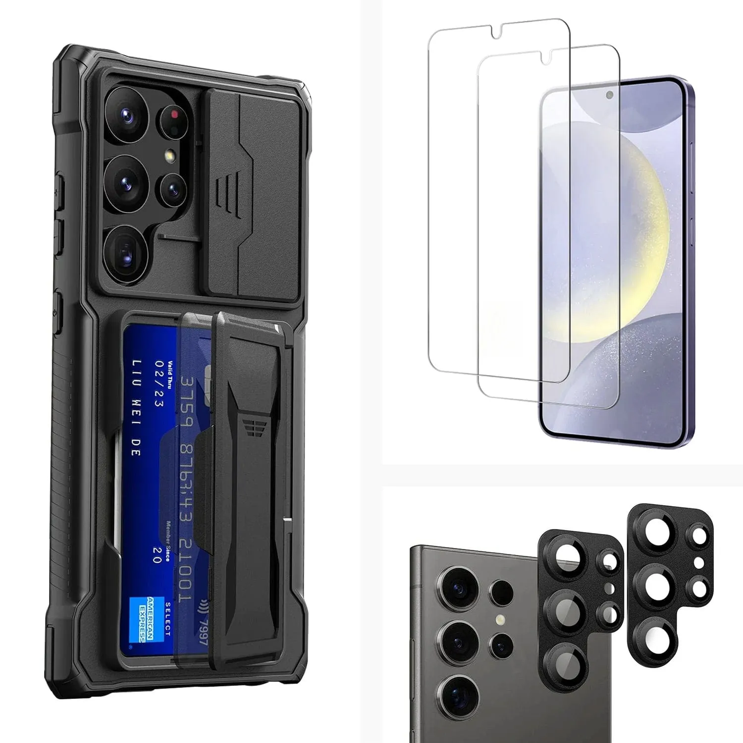 Refined Look Simple Look Raider Series Heavy-Duty Card-Slot Case with Screen and Camera Protector - Samsung Galaxy S24 Ultra