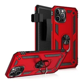 Raider Series Red Kickstand Case with Belt Clip - iPhone 12 and iPhone 12 Pro Polished Edge Easy Grip