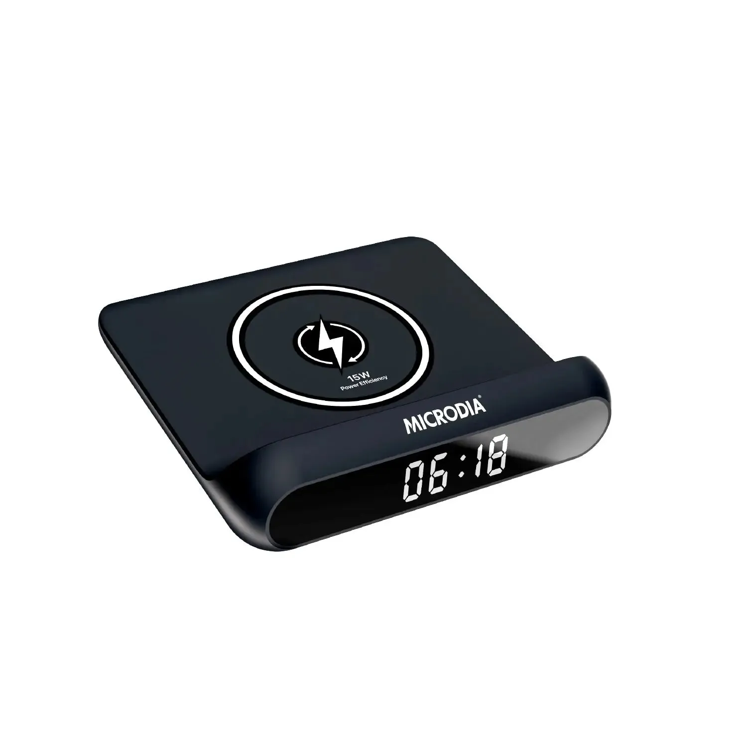 Soft Edge Detail MICRODIA SNAPChrono? Noah, 15W Ultra Slim Wireless Charging Pad with Alarm Clock