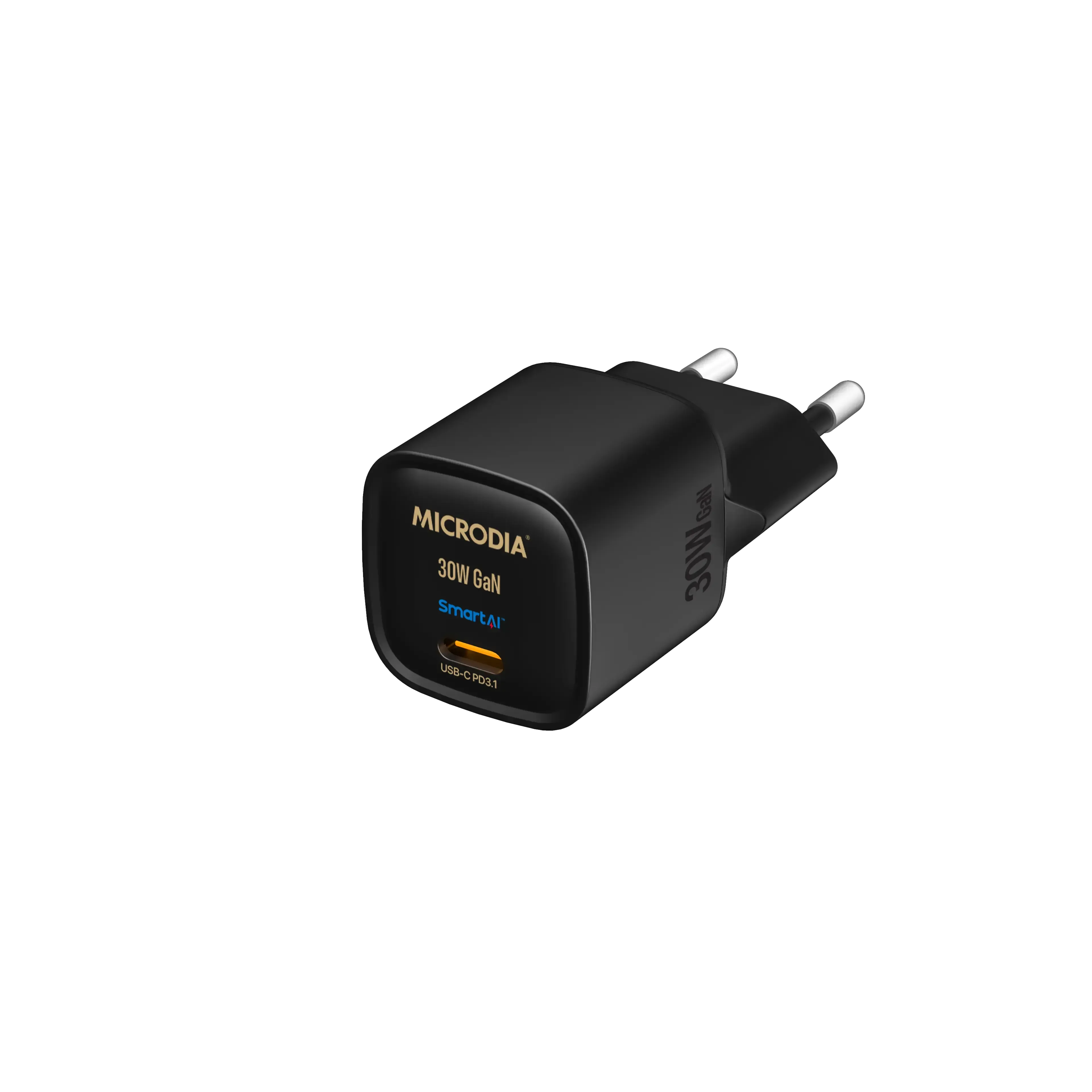 Stylish Surface Design Protective Material MICRODIA SMARTCube? Nano 30W, GaN Wall Charger, USB-C PD3.1