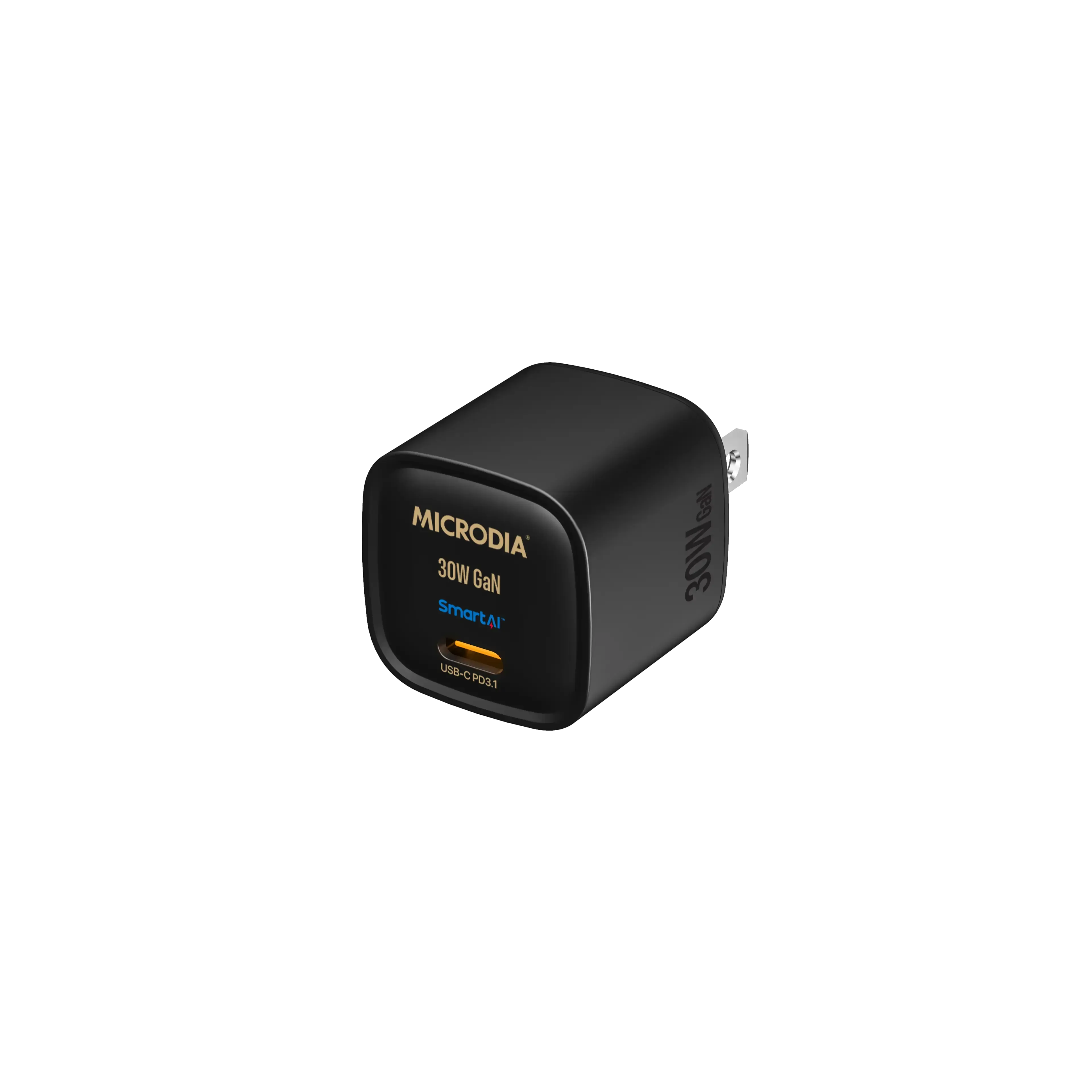 Stylish Form Desk Companion MICRODIA SMARTCube? Nano 30W, GaN Wall Charger, USB-C PD3.1