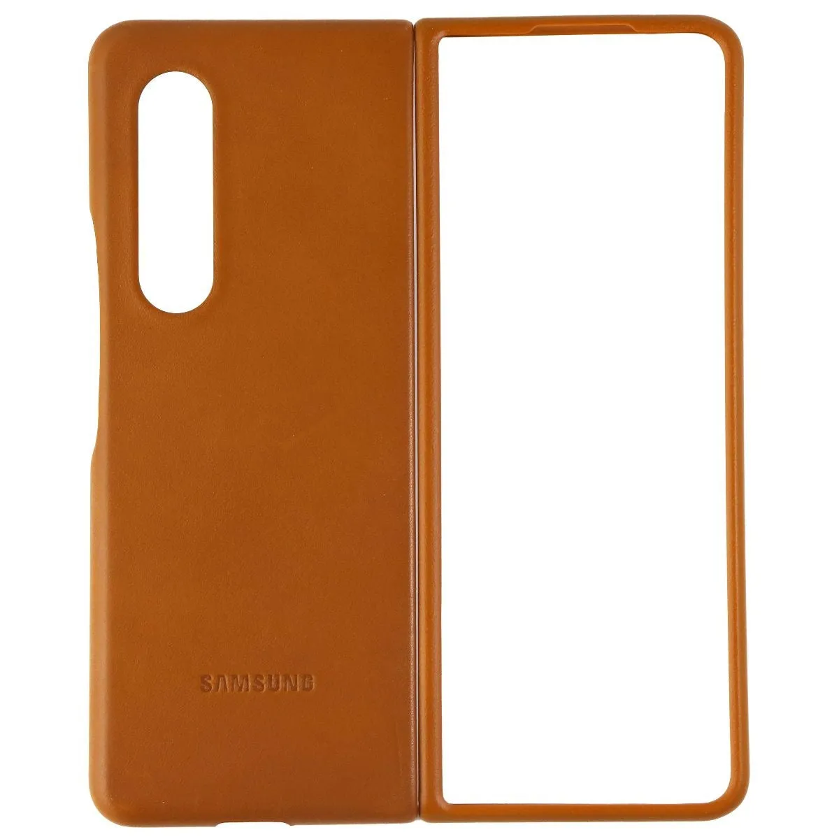 Samsung Leather Protective Cover for Galaxy Z Fold3 5G - Camel (EF-VF926LAEGUS) Flexible Surface Texture Glossy Texture