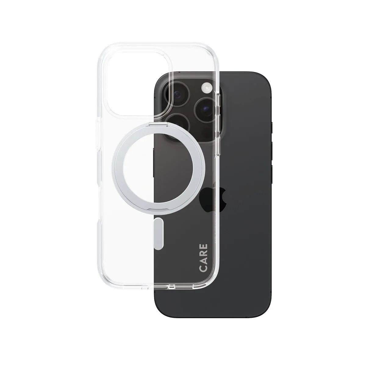 CARE by PanzerGlass? Case Transparent w. Silver Kickstand & MagSafe iPhone 16 Pro Rugged Design