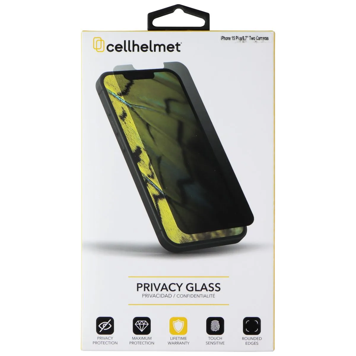 Screen Shield CellHelmet Privacy Glass Tempered Glass for Apple iPhone 15 Plus
