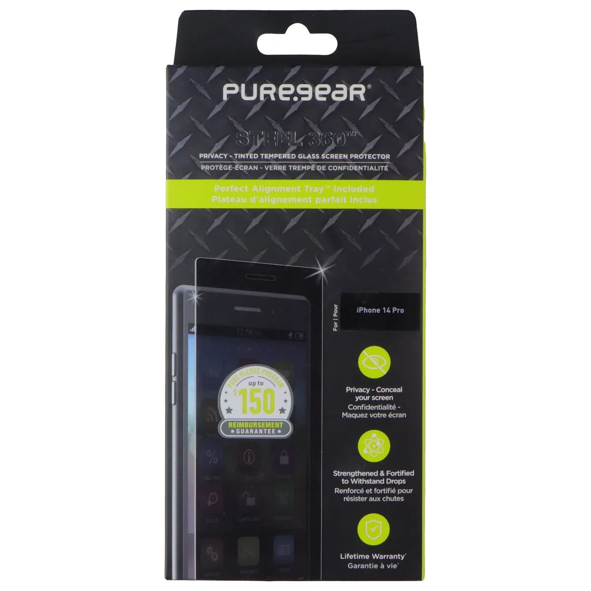 PureGear Privacy Steel 360 Series Screen Protector for iPhone 14 Pro travel phone cover