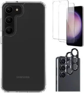 Slim Texture Simple Style Bundle: Venture Series Case with Tempered Glass Screen and Camera Protector - Samsung Galaxy S23