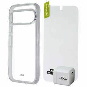 AXS Starter Kit (Clear Case   Glass   Charger) for Google Pixel 9/9 Pro Modern Design Texture Matte Surface