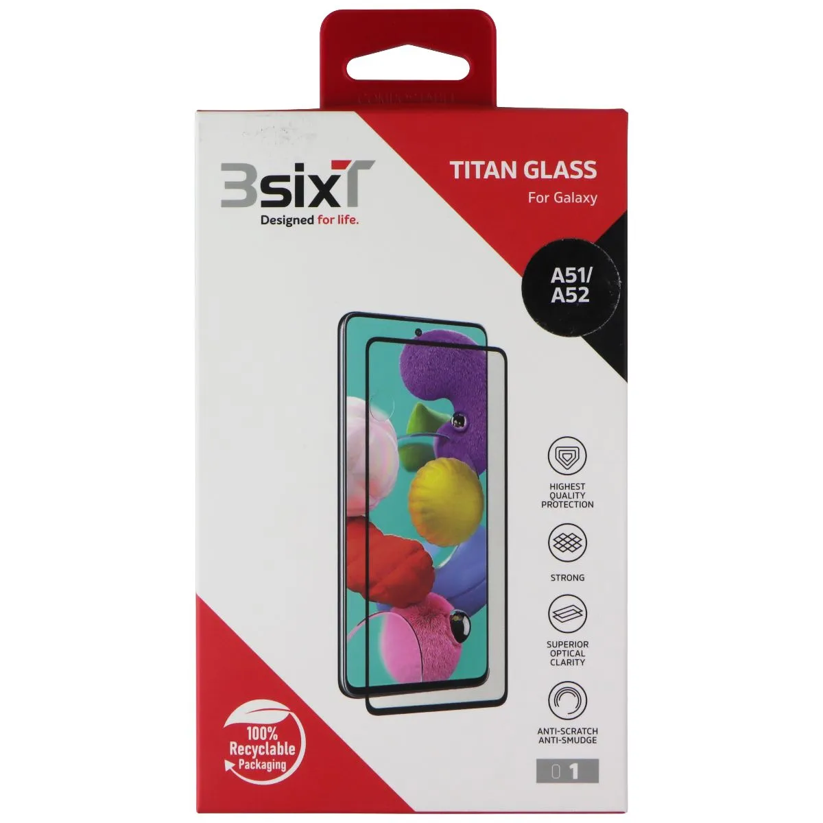 3SIXT Titan Glass Screen Protector for Samsung Galaxy A51/A52 Elite Device Film