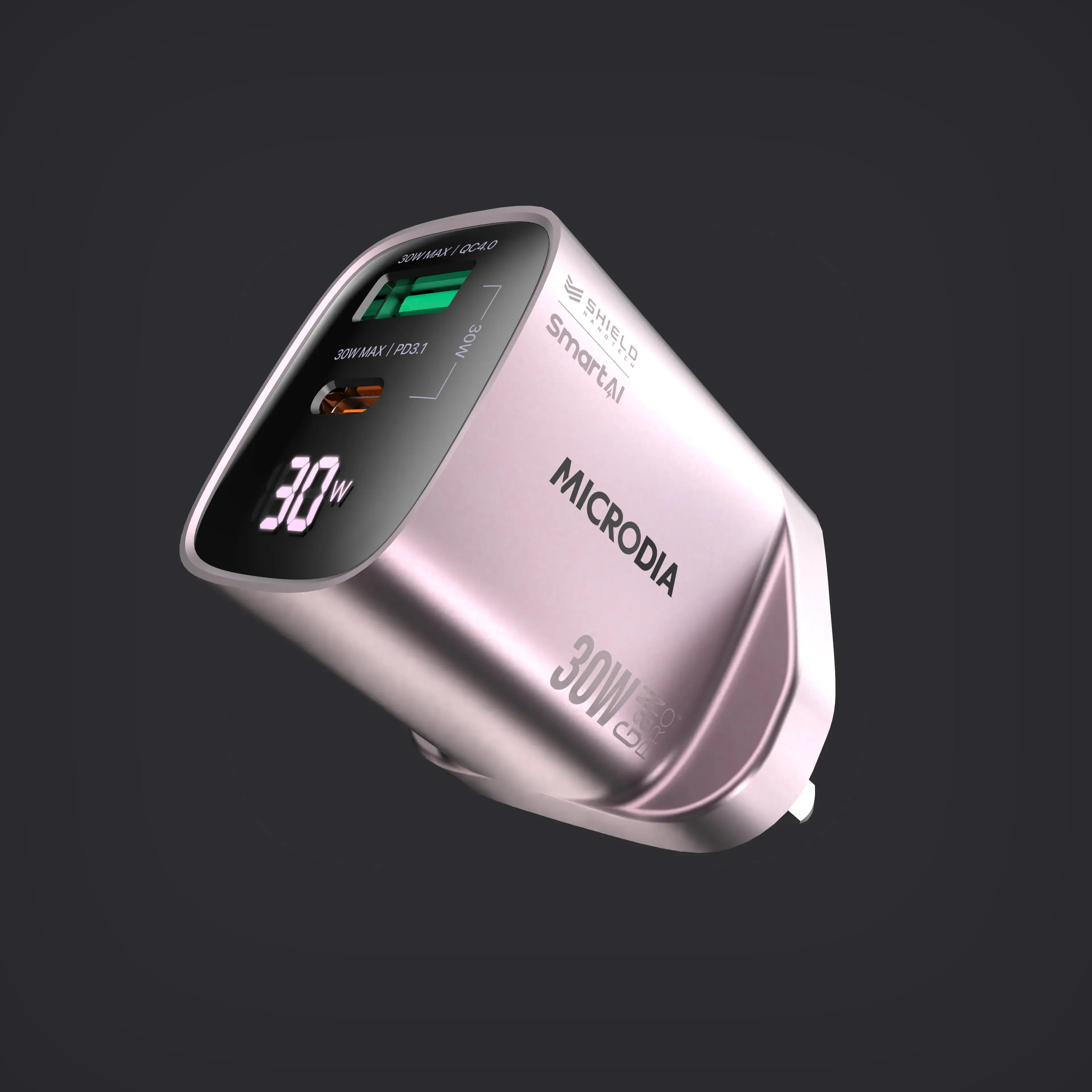 SMARTCube? Vision 30W GaN Pro Wall Charger with Power Display USB-C PD3.1   USB-A Modern Frame