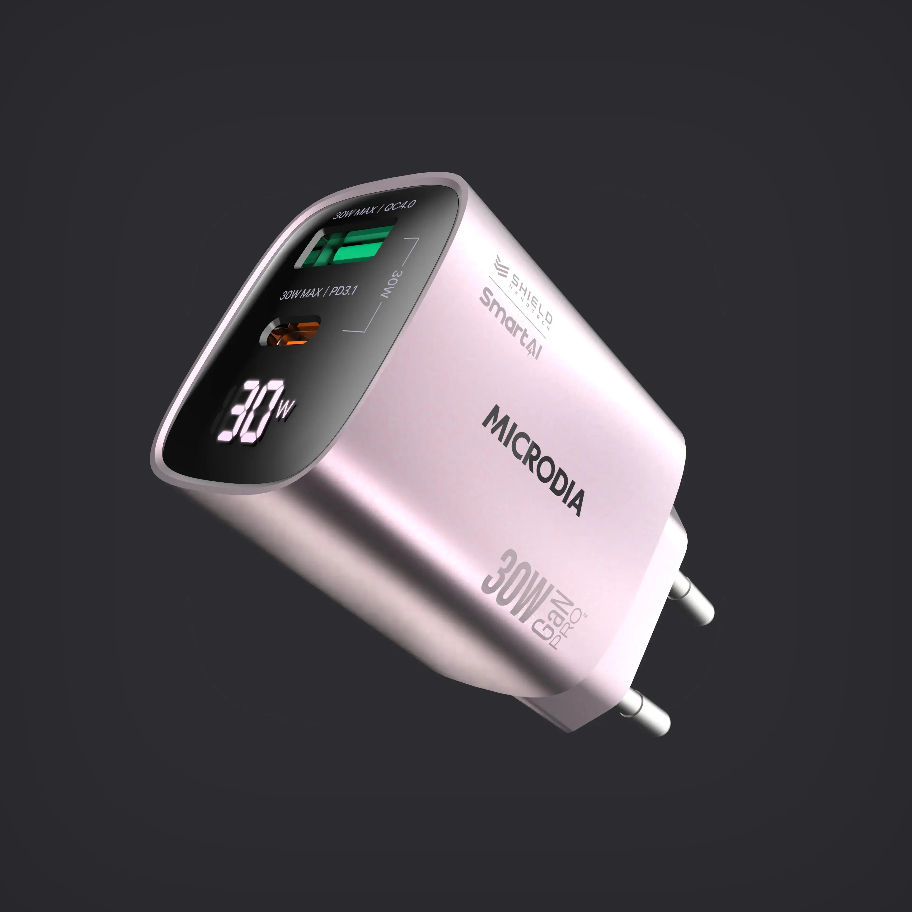 SMARTCube? Vision 30W GaN Pro Wall Charger with Power Display USB-C PD3.1   USB-A Matte Look Finish Premium Edge Design