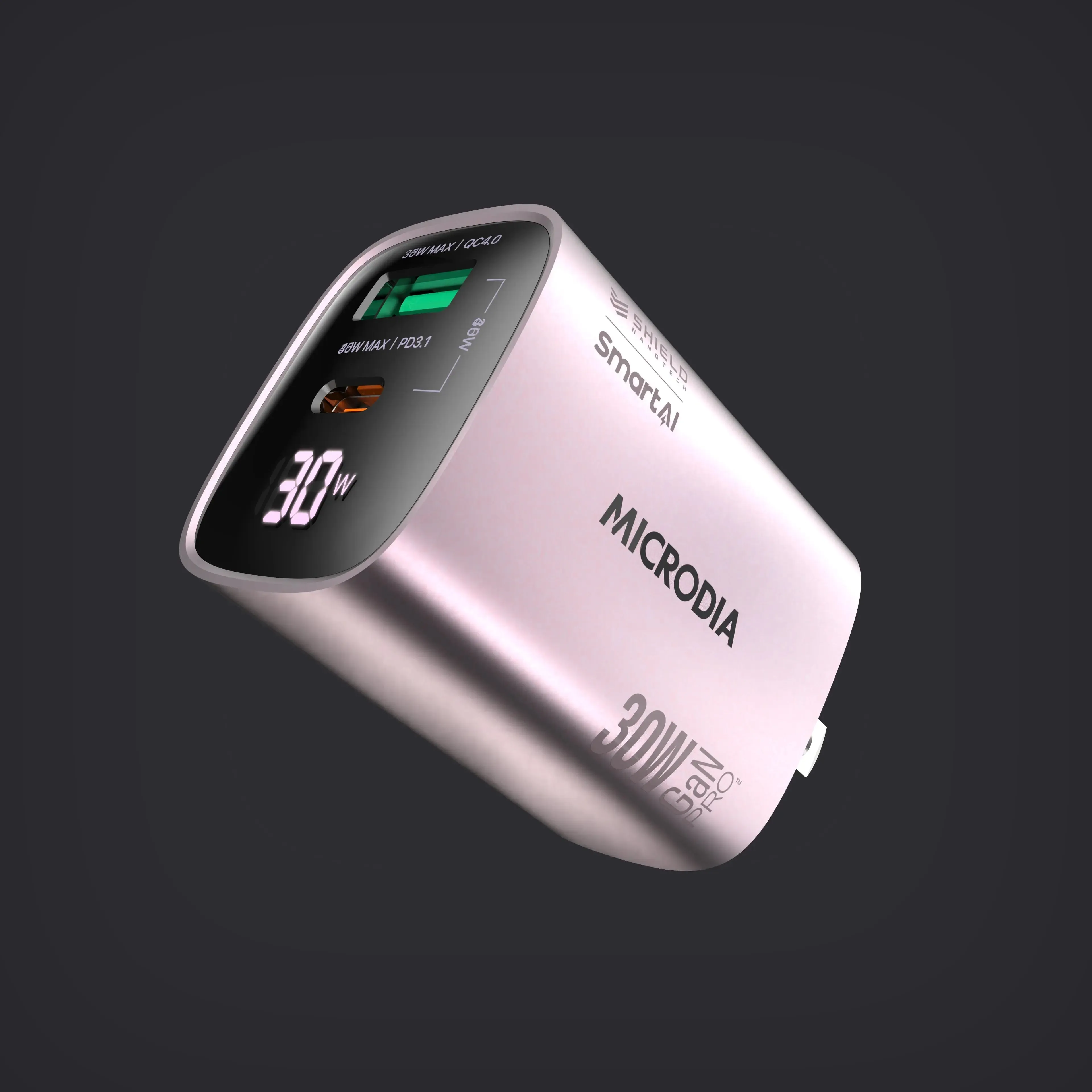 Protective Edge Colorful option SMARTCube? Vision 30W GaN Pro Wall Charger with Power Display USB-C PD3.1   USB-A