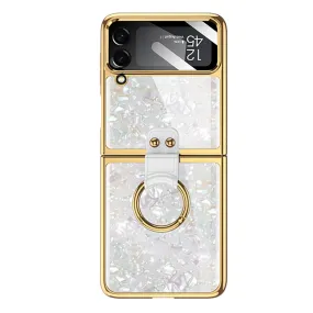 Inspire Series Marble Case with Ring - Samsung Galaxy Z Flip4 Hybrid Texture Clear Design