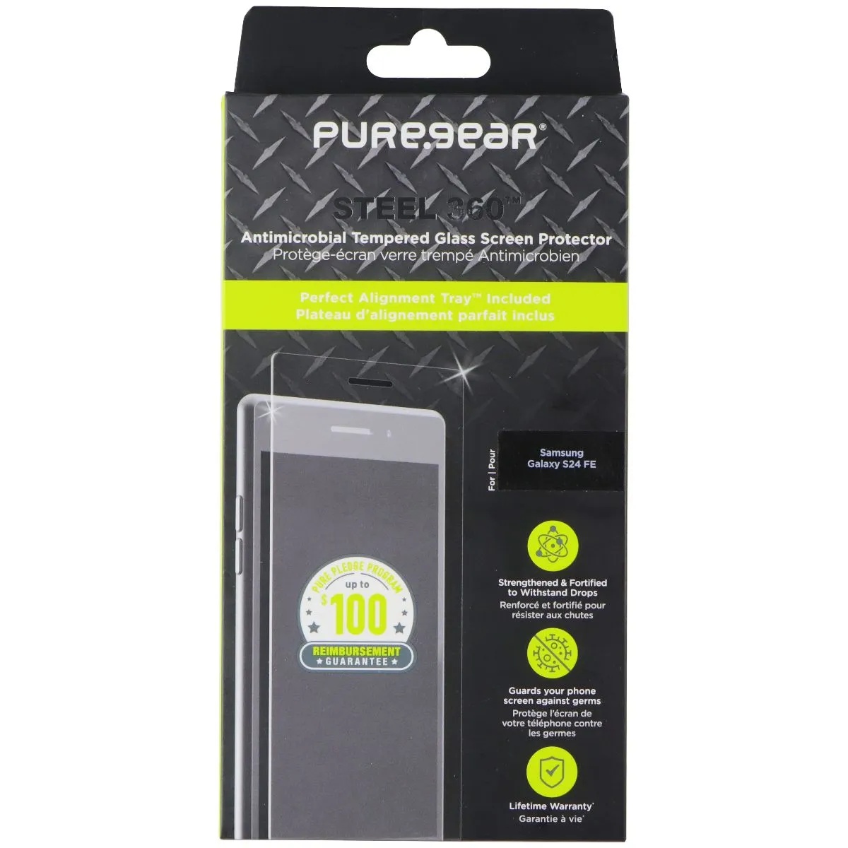 PureGear Steel 360 Tempered Glass Screen Protector for Samsung Galaxy S24 FE smooth surface protector