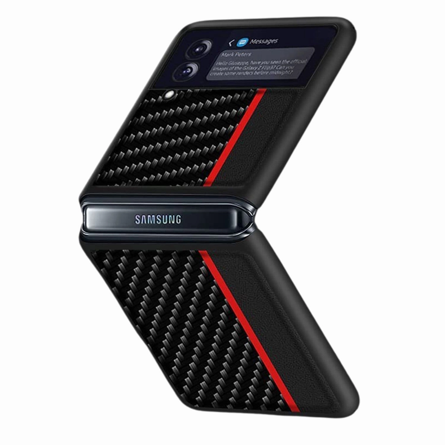 Black Carbon Fiber Design Case - Samsung Galaxy Z Flip3 and Flip3 5G Durable Protection Layer Color Gradient