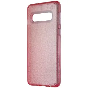 Speck Presidio Clear   Glitter Case for Galaxy S10 - Gold Glitter / Bella Pink Scratch Block