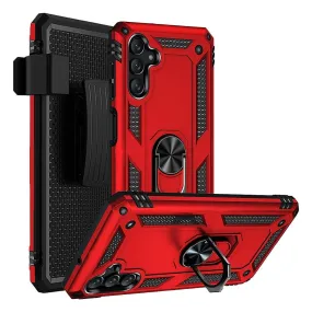 Red Military Kickstand Series Case with Belt Clip - Samsung Galaxy A13 5G Elegant Look Daily Carry
