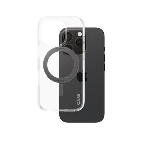 CARE by PanzerGlass? Case Transparent w. Black Kickstand & MagSafe iPhone 16 Pro Modern Texture Build Compact Frame