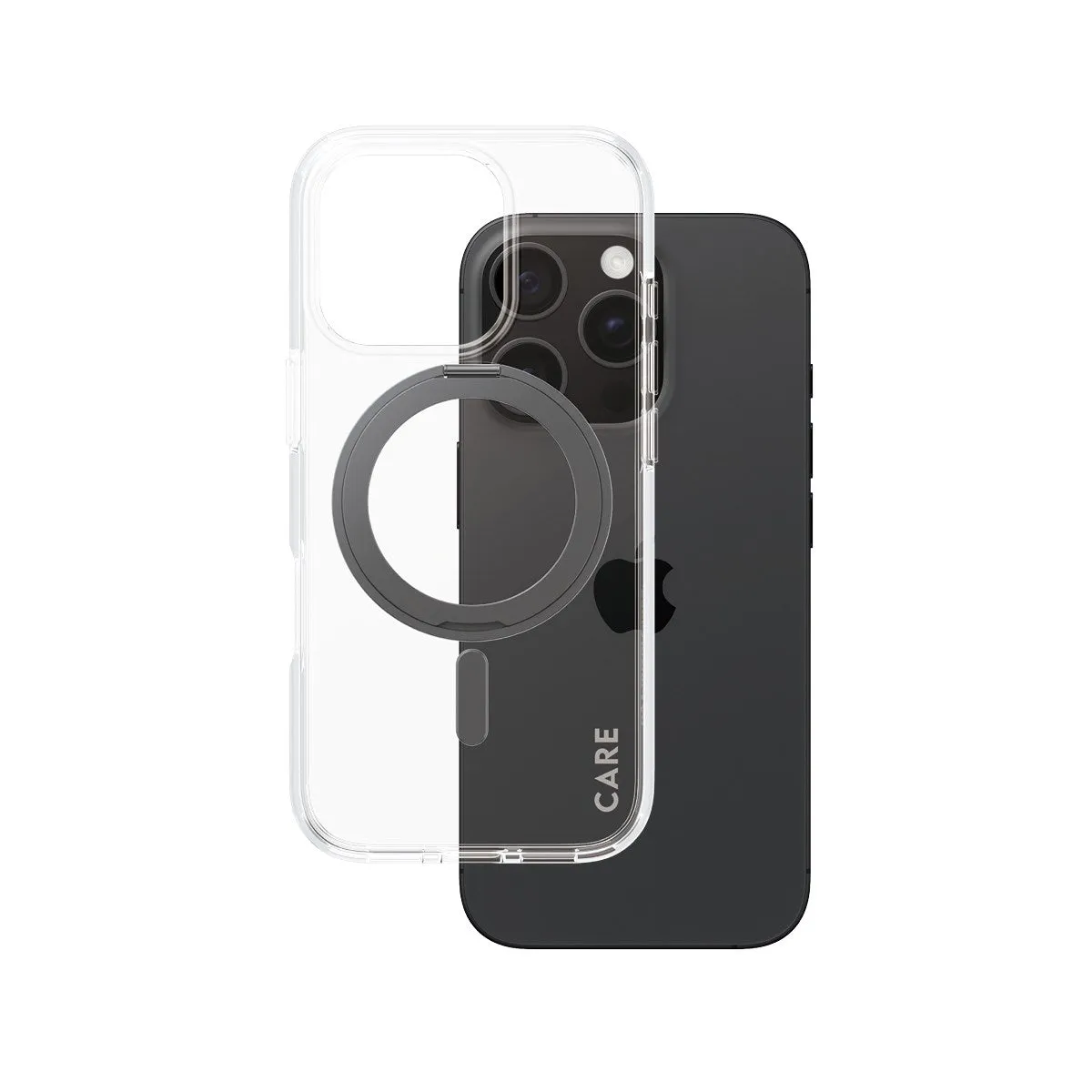 CARE by PanzerGlass? Case Transparent w. Black Kickstand & MagSafe iPhone 16 Pro Modern Texture Build Compact Frame