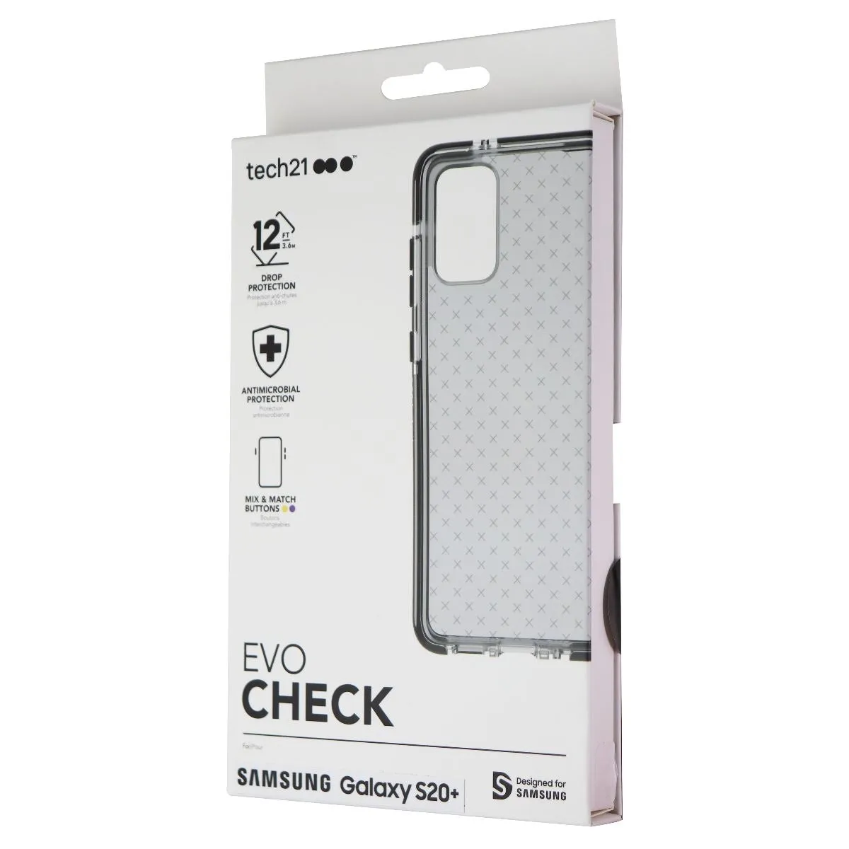Gloss Surface Layer Tech21 Evo Check Series Gel Case for Samsung Galaxy S20  (Plus) 5G- Smokey Black