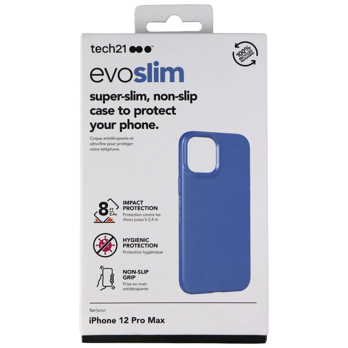 Durable Build Texture Smooth Coating Tech21 Evo Slim Series Flexible Gel Case for Apple iPhone 12 Pro Max - Blue