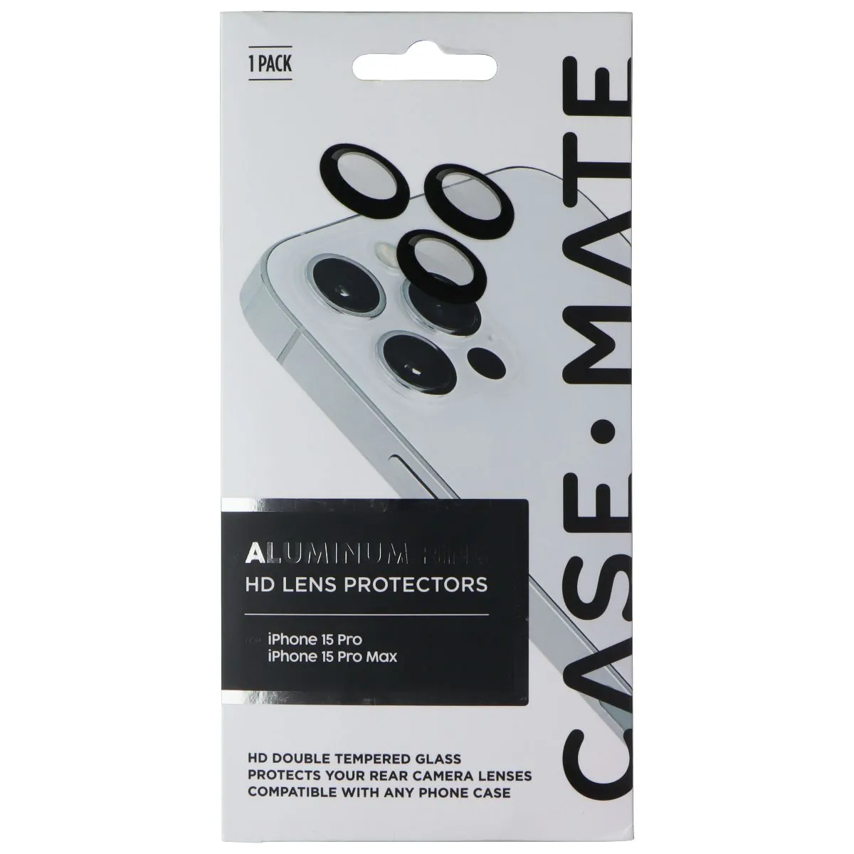 Case-Mate Aluminum Ring HD Lens Protectors for iPhone 15 Pro/15 Pro Max - Black Full Coverage Shield Screen Safety Film