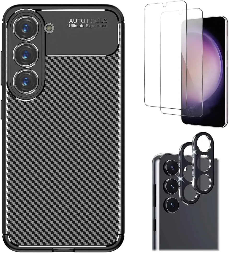 Bundle: Anti-Slip Series Case with Tempered Glass Screen and Camera Protector - Samsung Galaxy S23 Matte Pattern Layer Sleek Grip