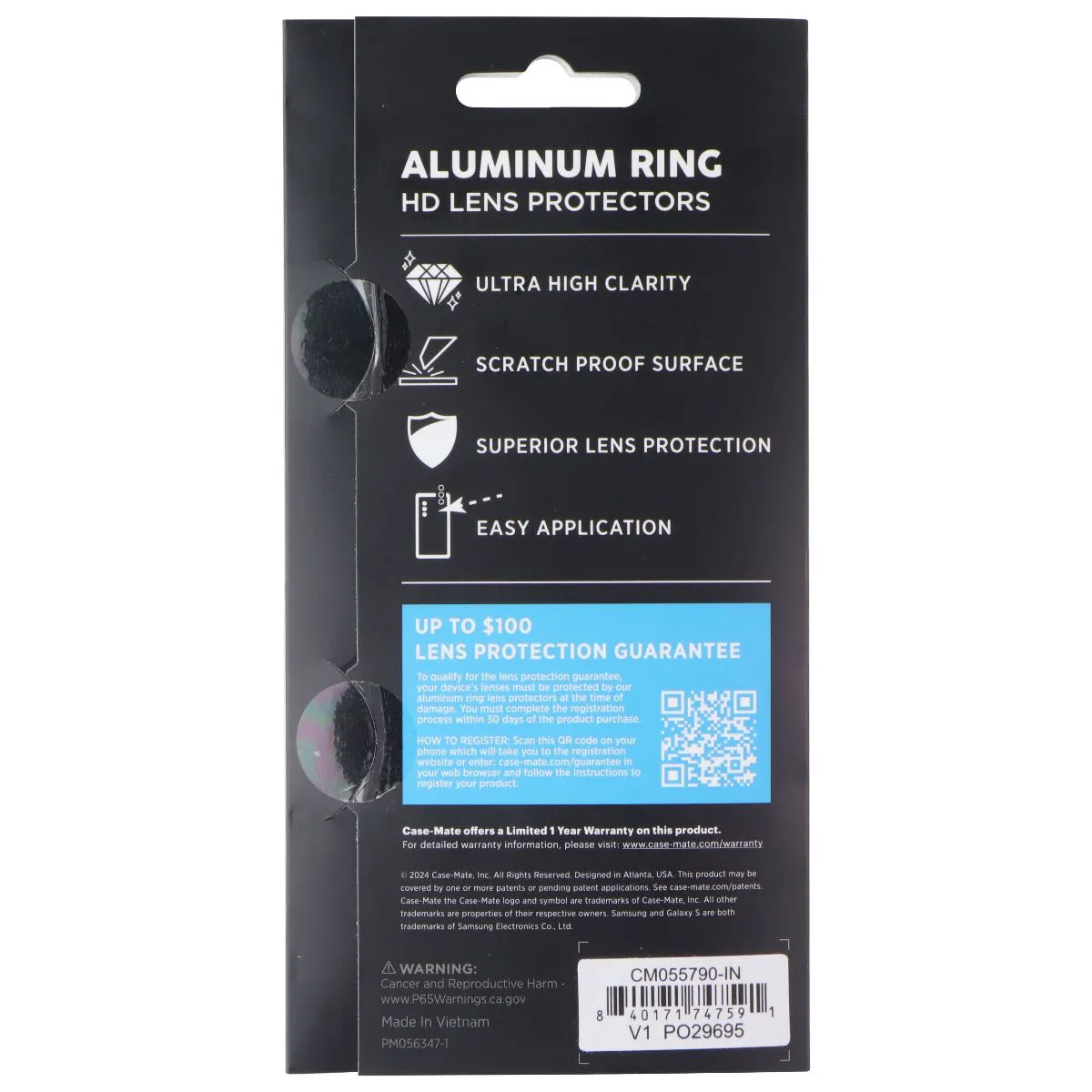 Crystal Clear Case-Mate Aluminum Ring HD Lens Protectors for Samsung Galaxy S25 - Black