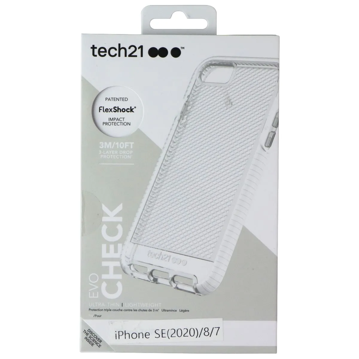 Hard Plastic Hard Edge Tech21 Evo Check Series Flexible Gel Case Cover Apple iPhone 8 7 - Clear / White