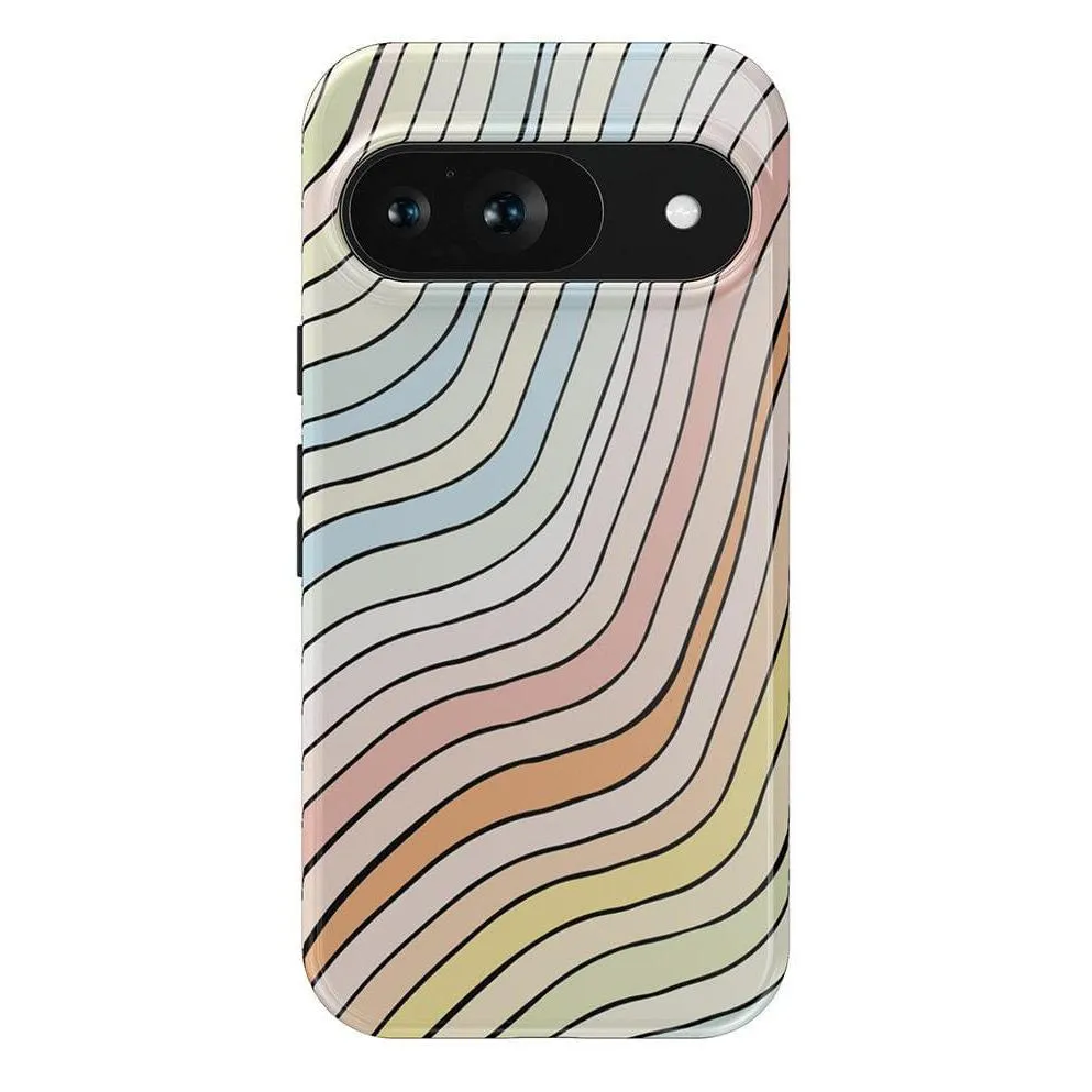 Ride The Wave | Pastel Rainbow Lined Google Pixel Case High Quality