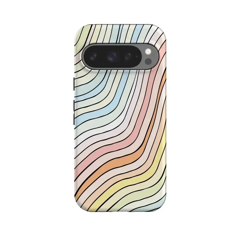Ride The Wave | Pastel Rainbow Lined Google Pixel Case Protective Build Texture Premium Form