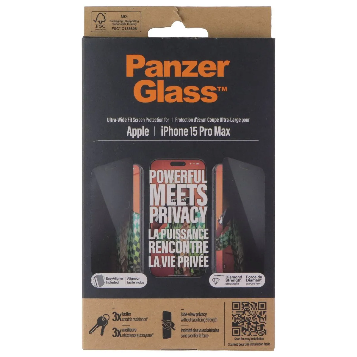 Nano Armor Plus Panzer Ultra-Wide Privacy Screen Tempered Glass for Apple iPhone 15 Pro Max